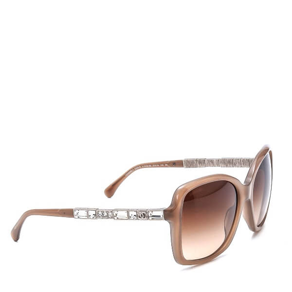 Chanel - Brown Square Acetate Frame Crystal Baguette Sunglasses 